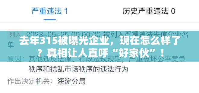 去年315被曝光企业，现在怎么样了？真相让人直呼“好家伙”！