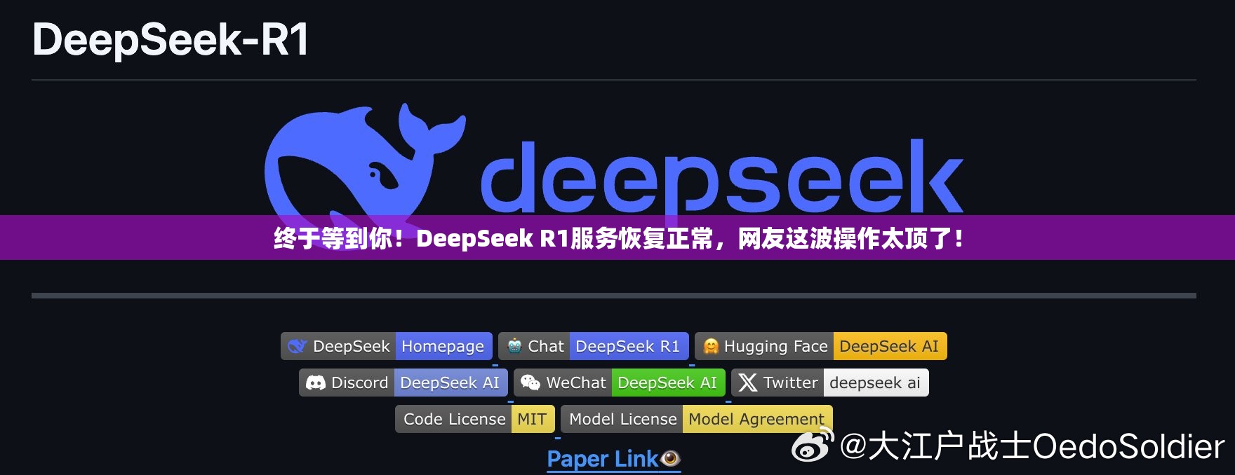 终于等到你！DeepSeek R1服务恢复正常，网友这波操作太顶了！