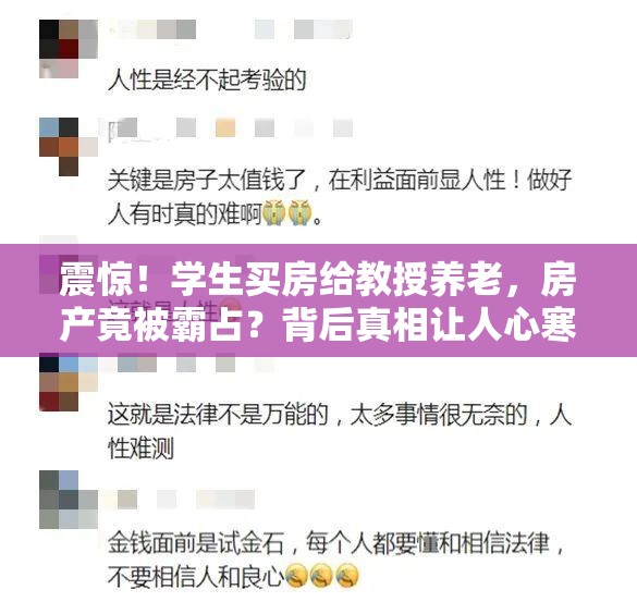 震惊！学生买房给教授养老，房产竟被霸占？背后真相让人心寒！