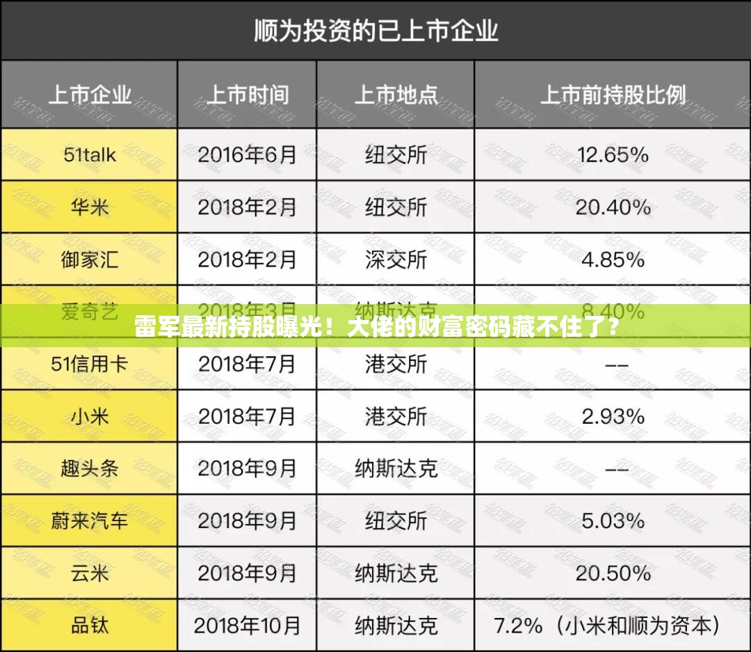 雷军最新持股曝光！大佬的财富密码藏不住了？